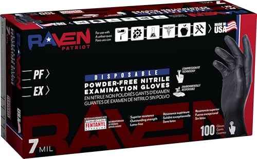 Raven Patriot Powder-Free Exam Grade Black Nitrile Gloves - 100 box (by weight)