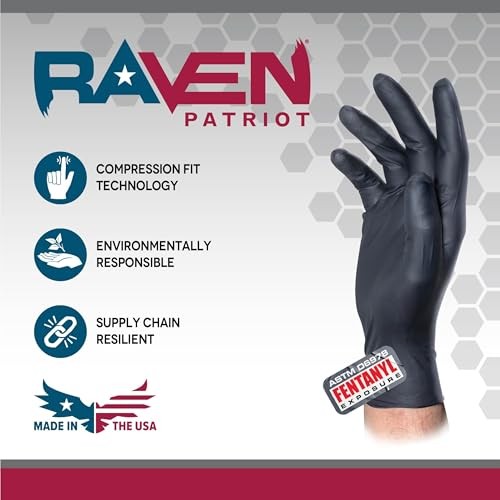 Raven Patriot Powder-Free Exam Grade Black Nitrile Gloves - 100 box (by weight)