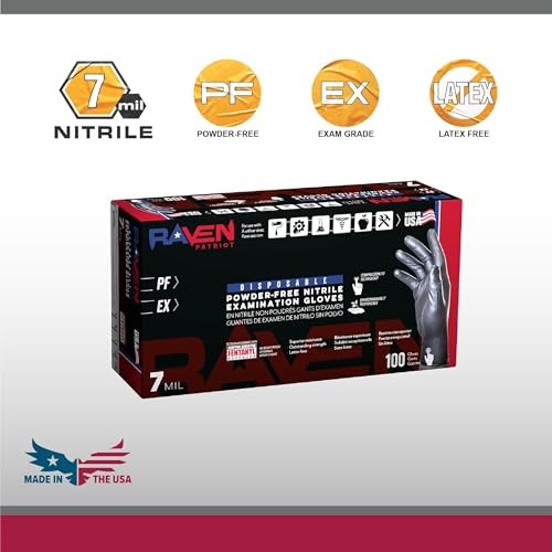 Raven Patriot Powder-Free Exam Grade Black Nitrile Gloves - 100 box (by weight)