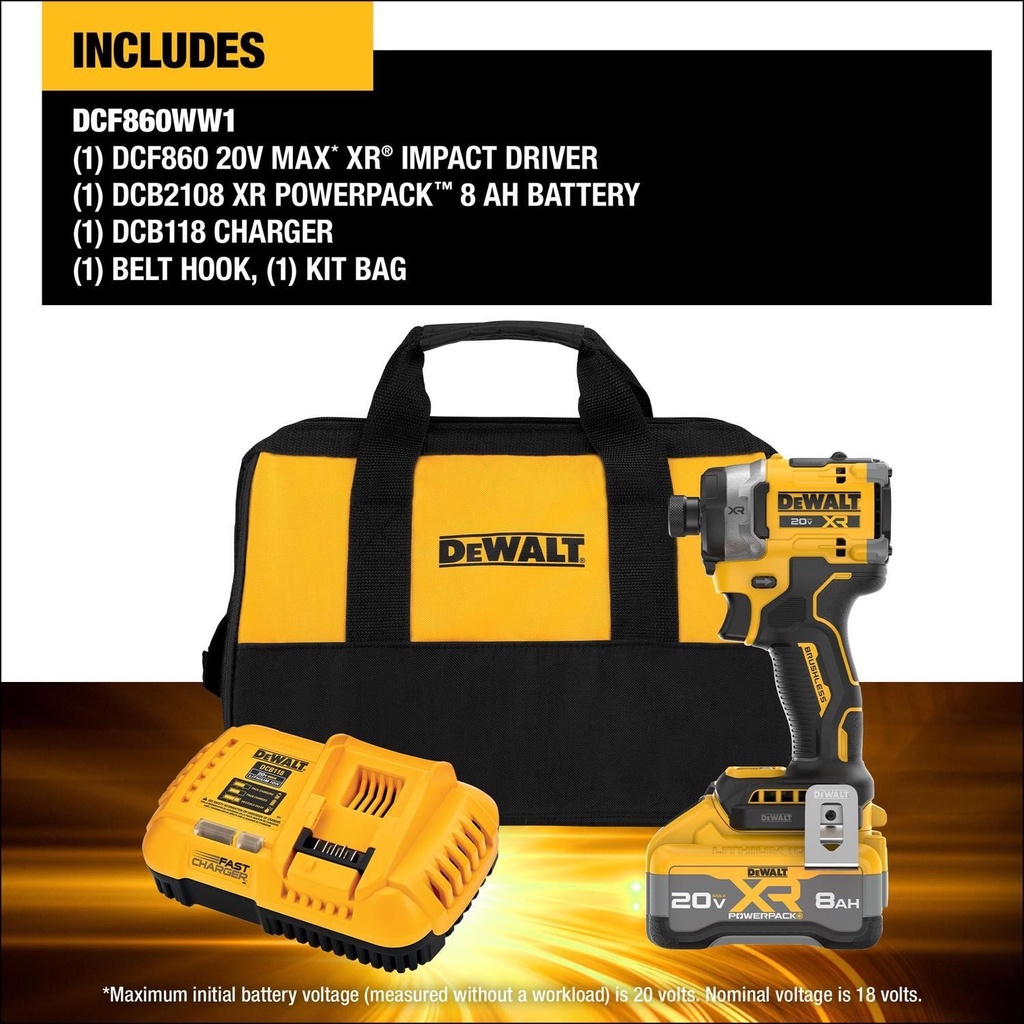 DCF860WW1  1/4'' 3-SPEED HIGH TORQUE IMPACT DRIVER KIT