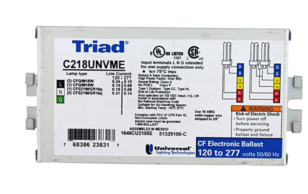 Electronic Ballast – 1 or 2 Lamp 18W CFL 4-Pin Ballast (120–277V)