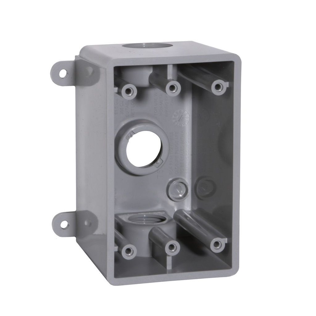 PSBD37550GY 1-Gang Deep Outlet Box, Three Threaded Outlets; Three 1/2" or 3/4" Holes PVC