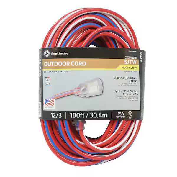 CO-1525-100RN     100FT 12/3 SJTW CORD & PLUGS
