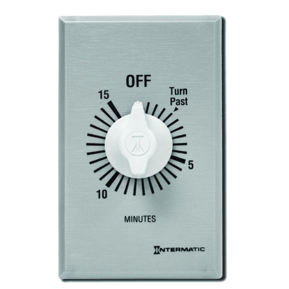 FF15MC Spring Wound Countdown Timer, Commercial, 125-277 VAC, 50/60 Hz, SPST, 15 Minute Max, Without Hold, Silver FF15MC INTERMATIC