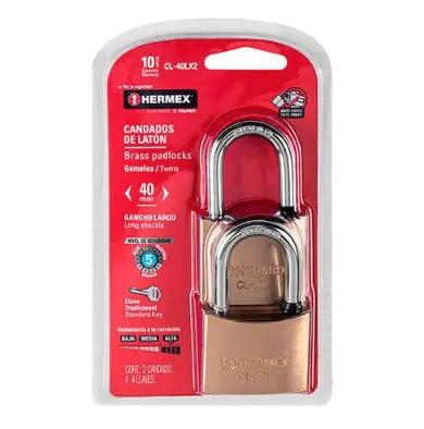 [43444] 43444  1.57" Brass Long Padlock Set 2 Pieces  CANDAO