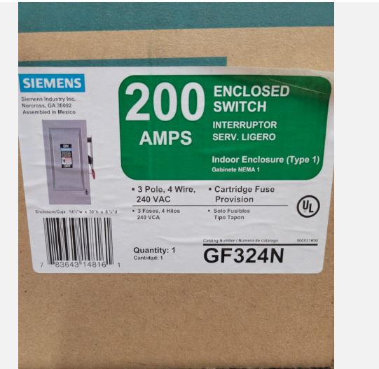 GF324NA  DISCONNECTIVE SIEMENS 200A.3P.240V.GD.IN.FS  GF324N