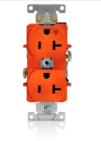LEV5362-IGO   20 Amp Isolated Ground Duplex Receptacle/Outlet, Industrial Grade, Self-Grounding, Isolated Ground
