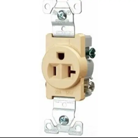 1877V-BOX  20A 125V SINGLE IVORY Straight Blade Receptacle, 5-20R, 20 A, 125V AC, 2 Pole, 3 Wire, Flush Mount