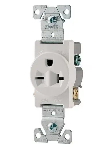 1876W-BOX   20A 250V SINGLE WHITE Straight Blade Receptacle, 6-20R, 20 A, 250V AC, 2 Pole, 3 Wire, Flush Mount