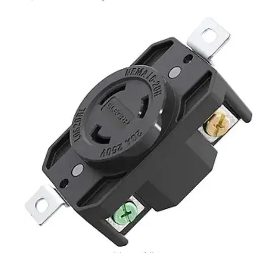 L6-20R ELEGRP NEMA  Flush Mounting Locking Receptacle, Twist Lock Socket/Outlet for Generator, 20 Amp 250V 2 Pole 3 Wire Grounding, Industrial Grade Heavy Duty, UL Listed, 1 Pack, Black CONNECTOR