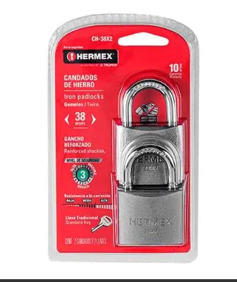 19532  38mm Steel Padlock 38mm Key Alike (2pcs) 38MM STEEL PADLOCK 38MM KEY