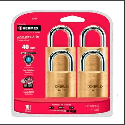 43445   CANDADOS 1.57" Brass Padlock Set 4 Pieces