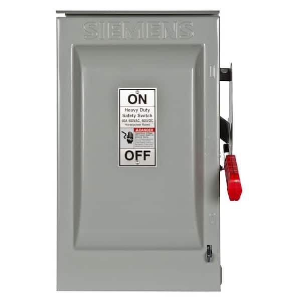 [HF362NR] HF362NR  Siemens Low Voltage Circuit Protection Heavy Duty Safety Switch. 3-Pole 3-Fuse and solid neutral Fused in a type 3R enclosure (outdoor). Rated 600VAC (60A).