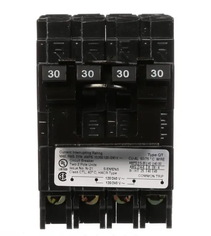 Q23030CT2    BREAKER  Siemens - 30 Amp Quad Circuit Breaker Plug-In - 30 Amp - 2 Pole - 240 Volt
