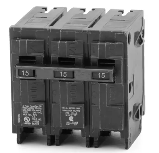 Q315     BREAKER 15A 3P SIEMENS   Disyuntor de 15 amperios y 3 polos y 240 voltios y 10 kaic