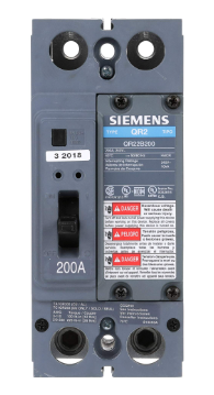 QR22B200 SIEMENS LOW VOLTAGE MOLDED CASE CIRCUIT BREAKER WITH THERMAL - MAGNETIC TRIP. QR FRAME STANDARD 40C BREAKER. 200A 2-POLE (10KA AT 240V). SPECIAL FEATURES: NO LUGS INSTALLED