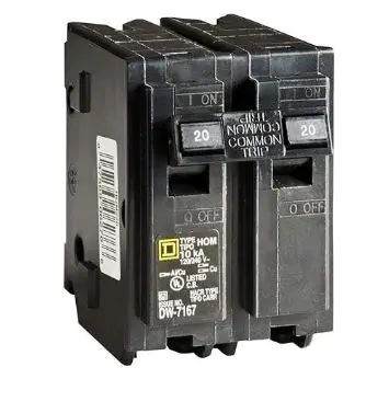 HOM220  BREAKER 2P .20A .HOME LINE Square D  Homeline 20 Amp TwoPole Circuit Breaker