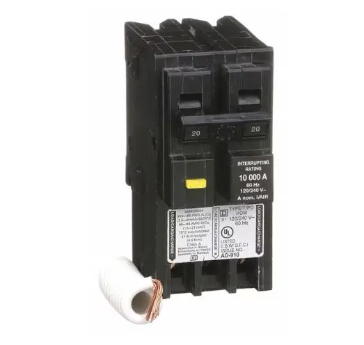 HOM220GFI BREAKER 2P .20A .HOME LINE GFCI  Miniature Circuit Breaker, HOM Series, 20A, 2 Pole, 120/240V AC, 10kA at 120/240V AC, A Curve  SQUARE D 