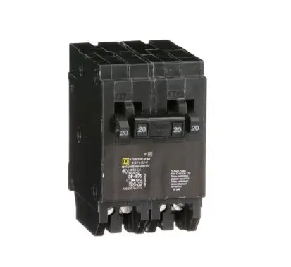 HOMT2020220  BREAKER  Tandem mini circuit breaker, Homeline, 2 x 1 pole at 20A, 1 x 2 pole at 20A, 120/240 VAC, 10 kA AIR, plug in mount SQUARE D