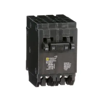 HOMT2020230  BREAKER  Tandem mini circuit breaker, Homeline, 2 x 1 pole at 20A, 1 x 2 pole at 30A, 120/240 VAC, 10 kA AIR, plug in mount SCUARE D