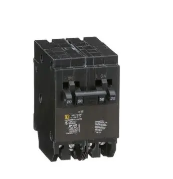 HOMT2020250  BREAKER  Tandem mini circuit breaker, Homeline, 2 x 1 pole at 20A, 1 x 2 pole at 50A, 120/240 VAC, 10 kA AIR, plug in mount