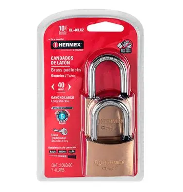 43444  1.57" Brass Long Padlock Set 2 Pieces  CANDADOS  DE LATON  2