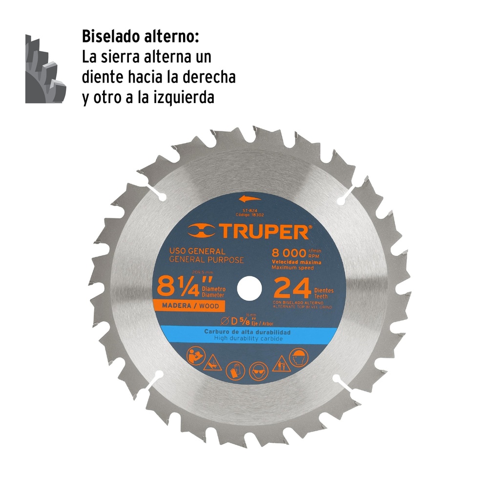 18302  Circular Saw Blade 8000RPM  8-1/4" 24 Teeth 