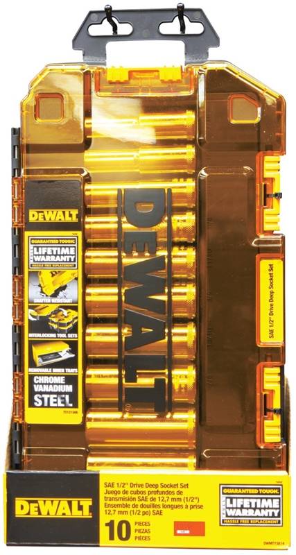 DWMT73814   1/2" Drive Deep Socket Set, SAE, 10pcs   DEWALT JUEGO DE CUBOS PROFUNDOS 1/2