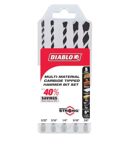 DMAMM1190-S5   CONCRETE CARBIDE TIPPED HAMMER BIT SET  5 PISES 6'' DMARG1220-S5 DIABLO