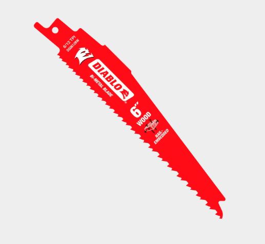 DS0612BW5  6" 6/12TPI Bi-Metal Reciprocating Saw Blades for Nail-Embedded Wood (5-Pack) DIABLO