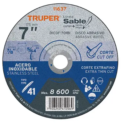 11637 DISCO ABRASIVO STAINLESS STEEL   7", stainless steel cutting wheel EJE 7/8'' 