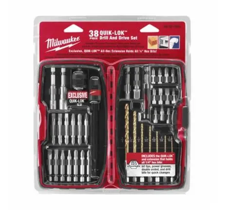 48-32-1500  DRILL DRIVE SET BIT   Milwaukee QUIK-LOK Universal Drill and Drive Set, 38 Pieces, 1/4 in Dia Hex Shank, Steel