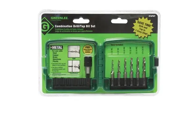 DTAPKIT  DTAPKIT Combo Drill/Tap Bit Set, 6 Piece, High Speed Steel, Up To 10 Gauge Metal GREENLEE