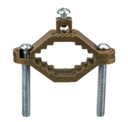 G2  Ground Clamp, Water Pipe: 1-1/4 - 2", Wire Range: 10 - 2 AWG, Bronze NSI G-2 Heavy Duty Bronze Ground Clamp 1-1/4" - 2" Water Pipe Size 2 Str Wire Max