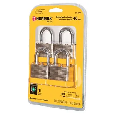 20507  1.57" Steel Padlock Set 4 Pcs  JUEGO DE CANDADOS 4PIESAS