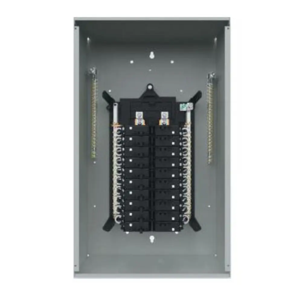 [SN5482B1200] SN5482B1200 SIEMENS LOW VOLTAGE PLUG-ON NEUTRAL READY STANDARD SERIES ASSEMBLED LOAD CENTER. MAIN BREAKER WITH 54 1-INCH SPACES ALLOWING MAX 82 CIRCUITS. 1-PHASE 3-WIRE SYSTEM RATED 120/240V (200A) 22KAIC. SPECIAL FEATURES: ALUMINUM BUS, GREY TRIM NEMA TYPE 1 ENCLOSURE FOR INDOOR USE. W x H) 43.70 x 15.75 x 4.33 inch 42.79LB