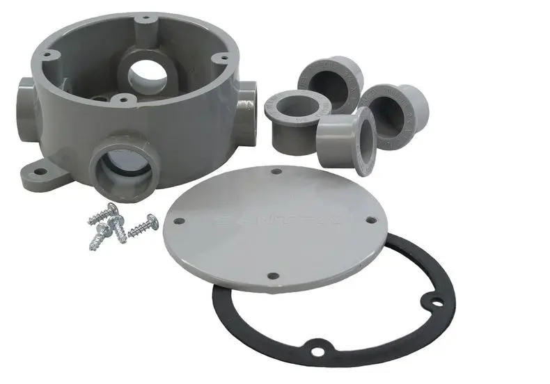 5133690    Weatherproof Box, Round, (4) 1/2" - 3/4" Outlets Deep, Non-Metallic PVC