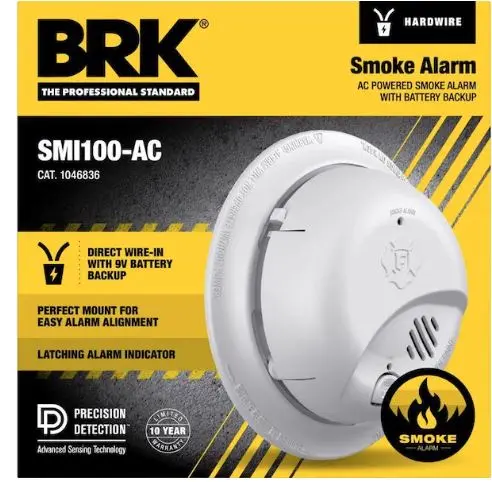  Smoke Alarm with 9V Battery – 10-Year Life-