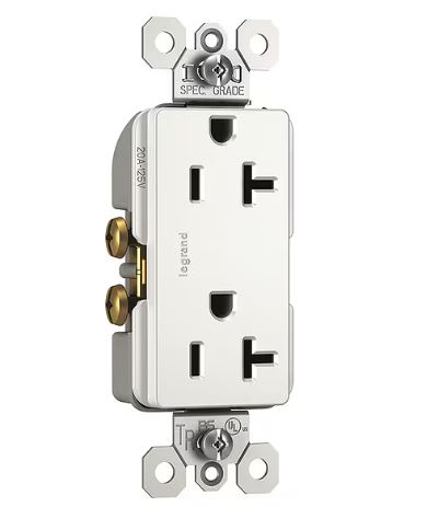 TR26352W   Tamper-Resistant Heavy Duty Decorator Spec Grade Receptacles, Back And Side Wire, 20A, 125V, White