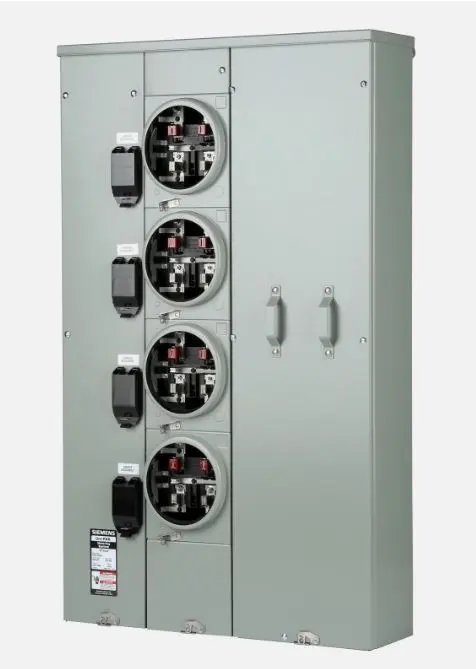 [WP4412RJ] WP4412RJ UNI-PAK   Siemens Low Voltage's Multi-Family Metering Line of PAK Metering: Standard 225A as part of the PAK Metering: Standard 225A Group. Type: UNI-PAK Features: NO BYPASS Appn: GARDEN - STYLE Std: UL-50,67,414 V. Rating: 120/240V A. Rating: 400A Phase: 1PH Size: 9.00 x 29.85 x 48.630 No. Of Cutouts: 11 Cutout Size: 1 x (1/2,3/4,1,1-1/4"), 6 x (2-1/2,2,1-1/2,1-1/4,1"), 2 x (4,3-1/2,3,2-1/2,2"), 2X4" Cable Entry: TOP OR BOTTOM FEED Terminal: 3X2 STUDS. Insulated.Appn:. Wall Mounted. Enclosure: RINGLESS