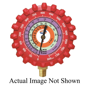 UNIWELD [G529LD] 2.5” RED/HIGH PRESSURE LPF™ GAUGE W/BOOT, (PSI °F) (R410A/R22/R404A)