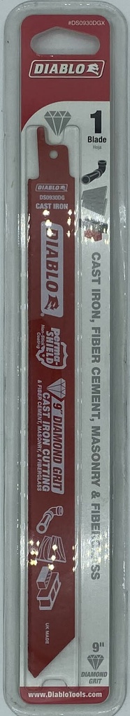 DS0930DGX   9 in. 1 BLADE Diamond Grit Recip Blade for Cast Iron, Fiber Cement, Masonry, and Fiberglass  