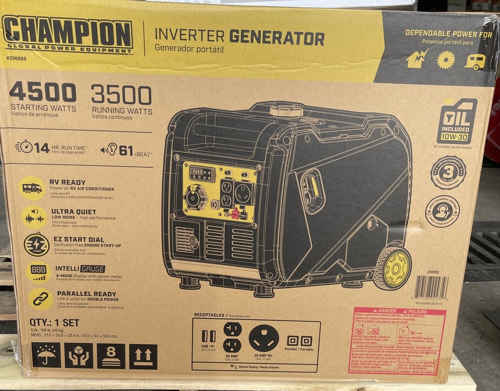 200989 GENERATOR PORTATIL 4500W VATIOS DE ARRANQUE 3500W VATIOS CONTINUO