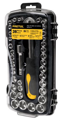 23969  1/4 & 3/8"drive socket set,39 pcs,Pretul  JUEGO DE DADOS 39 PZ 1/4-3/8'' 