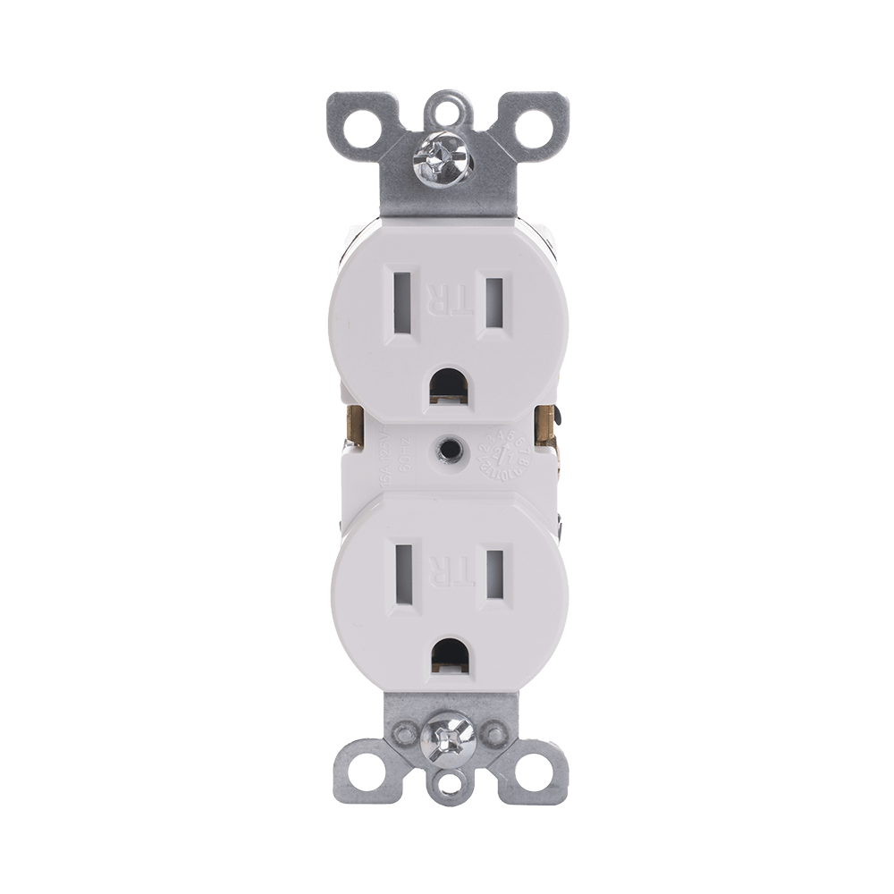 TAN-77W Duplex Receptacle,15 Amp/125 Volt, Residential Grade, Tamper-Resistant, 5-15R - White