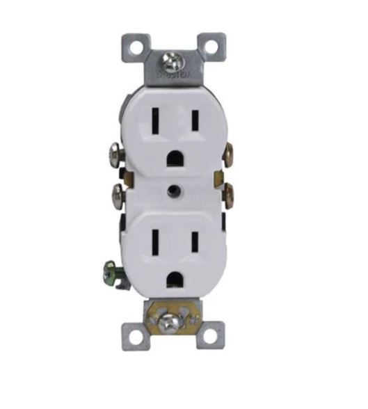 TAN-077W Duplex Receptacle,15 Amp/125 Volt, Residential Grade, 5-15R, Non Tamper-Resistant - White