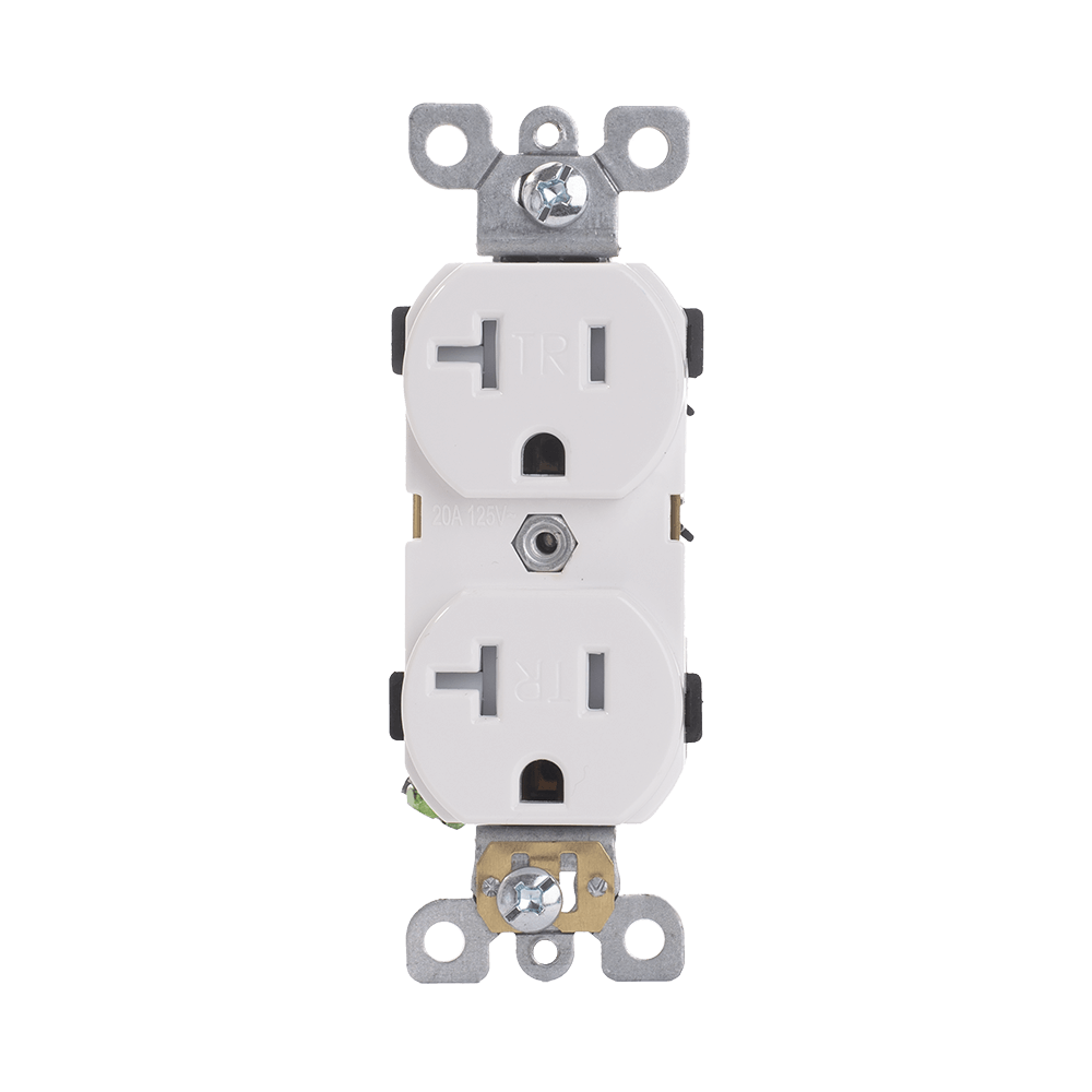 TAN-772W Duplex Receptacle, 20 Amp/125 Volt, Commercial Grade, Tamper Resistant, 5-20R - White