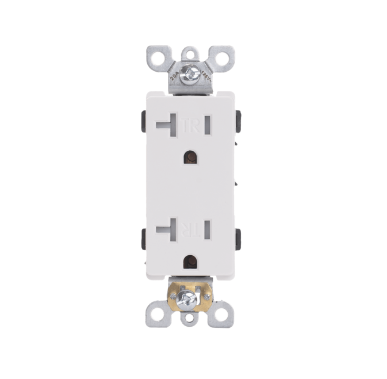 TAN-D7103W   Decorator Duplex Receptacle, 20 Amp/125 Volt, Commercial Grade, Tamper Resistant, 5-20R - White