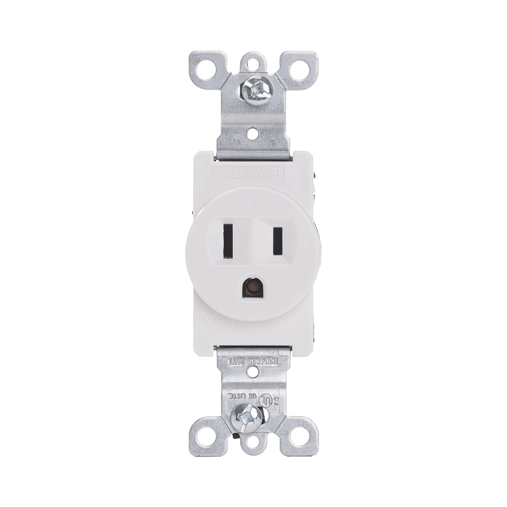 TAN-94W Single Receptacle Outlet, Commercial Grade, 15 Amp/125 Volt, NEMA 5-15R - White TOMACORRIENTE