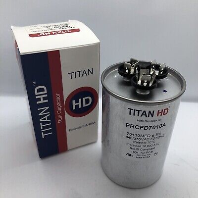 PRCFD7010A  
TITAN HD 70+10MFD,440/370V,Rnd  RUN CAPACITOR ROUND



